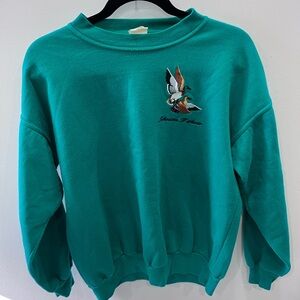 Vintage Teal crewneck Sweatshirt with Duck Embroidery